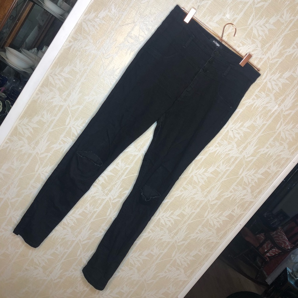 Black High Waisted Ripped Skinny Jeans